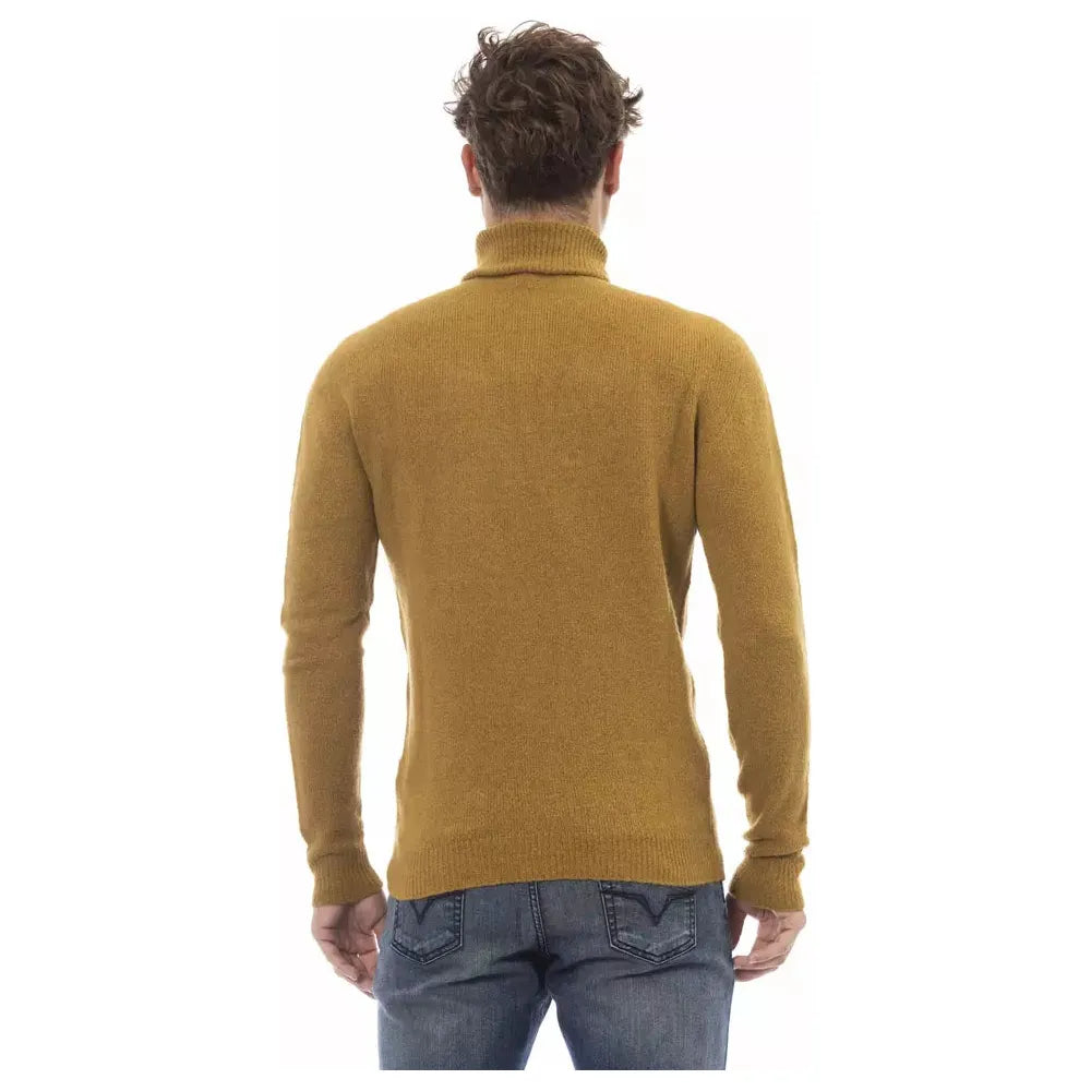 Alpha Studio Elegant Turtleneck Ribbed Sweater in Brown brown-alpaca-leather-sweater-2
