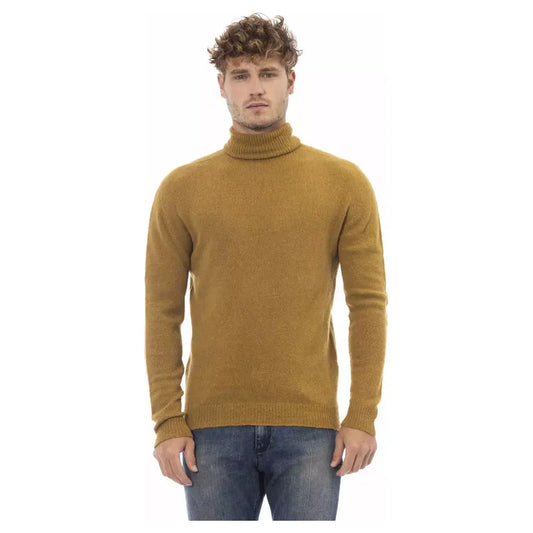 Alpha Studio Elegant Turtleneck Ribbed Sweater in Brown brown-alpaca-leather-sweater-2