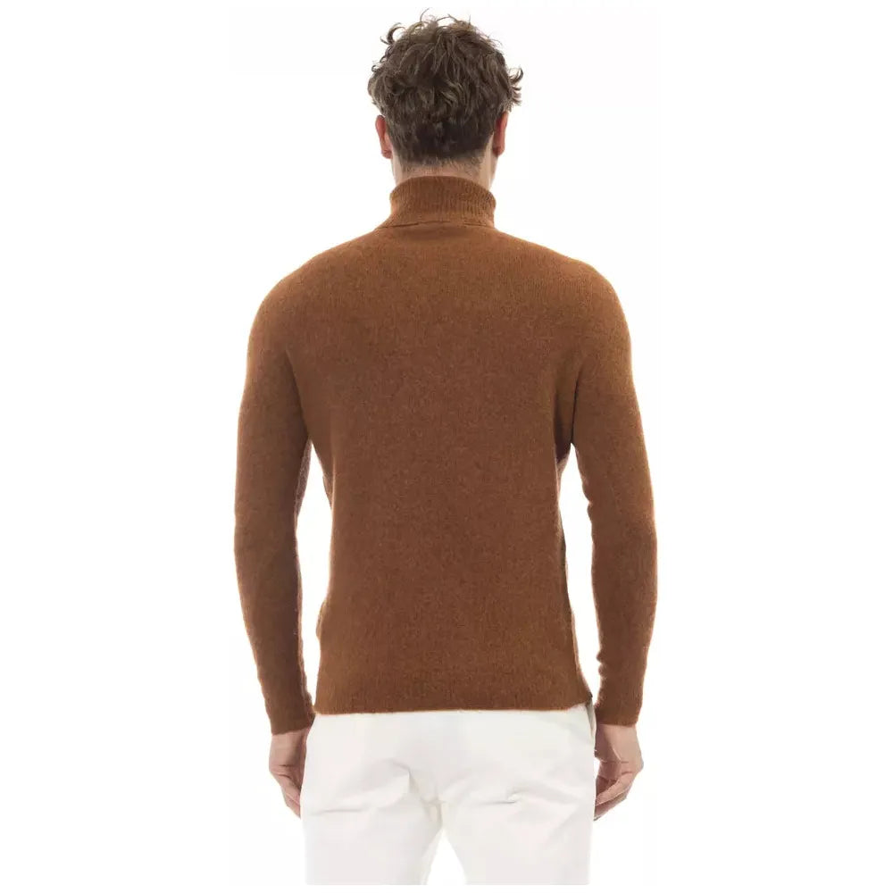 Alpha Studio Elegant Turtleneck Alpaca Blend Sweater brown-alpaca-leather-sweater