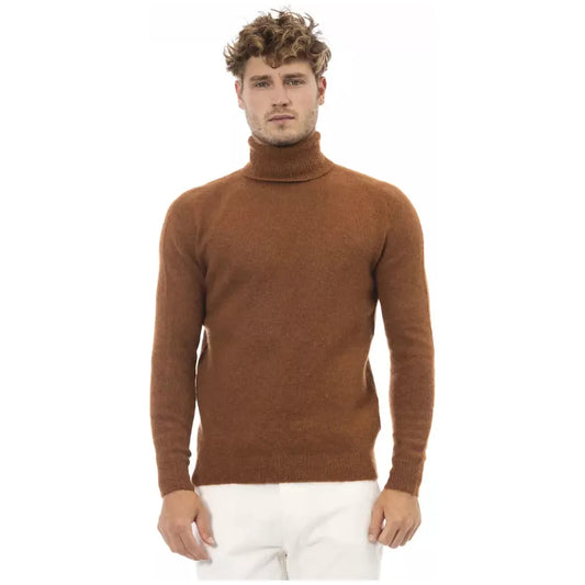 Alpha Studio Elegant Turtleneck Alpaca Blend Sweater brown-alpaca-leather-sweater