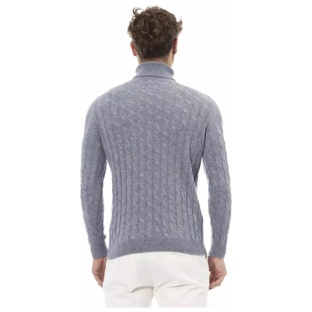 Alpha Studio Elegant Light Blue Turtleneck Sweater light-blue-viscose-sweater-1
