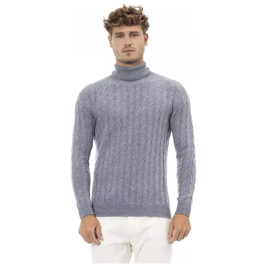 Alpha Studio Elegant Light Blue Turtleneck Sweater light-blue-viscose-sweater-1