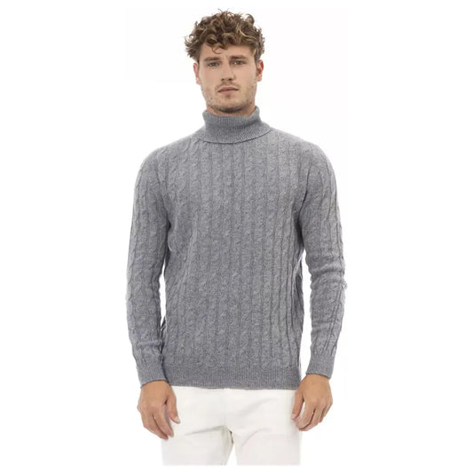 Alpha Studio Elegant Gray Turtleneck Sweater for Men gray-viscose-sweater-5
