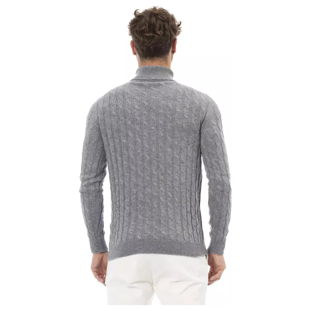 Alpha Studio Elegant Gray Turtleneck Sweater for Men gray-viscose-sweater-5