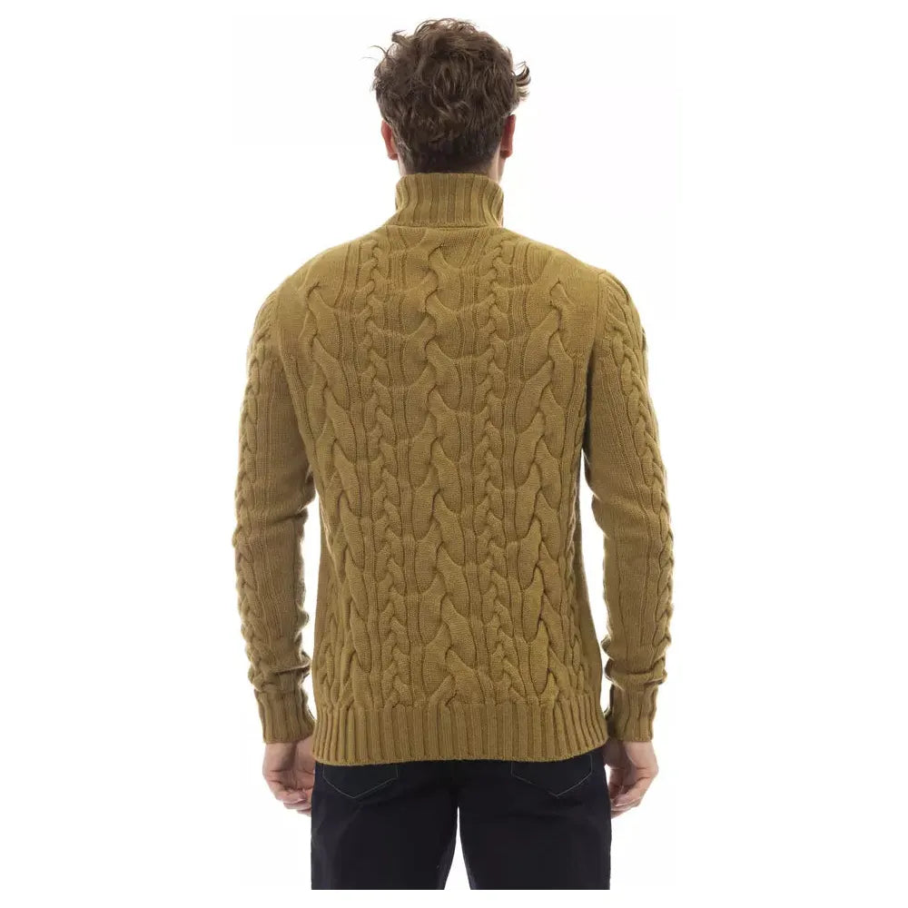 Alpha Studio Elegant Wool-Cashmere Turtleneck Sweater brown-wool-sweater