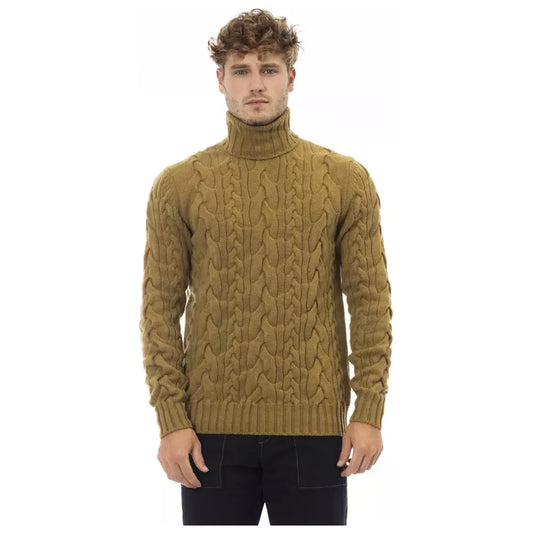 Alpha Studio Elegant Wool-Cashmere Turtleneck Sweater brown-wool-sweater