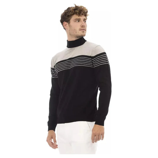 Alpha Studio Elegant Mock Neck Ribbed Sweater black-viscose-sweater-6