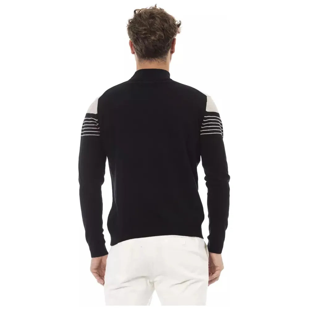 Alpha Studio Elegant Mock Neck Ribbed Sweater black-viscose-sweater-6