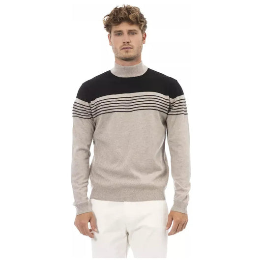 Alpha Studio Beige Mock Neck Luxury Sweater beige-viscose-sweater