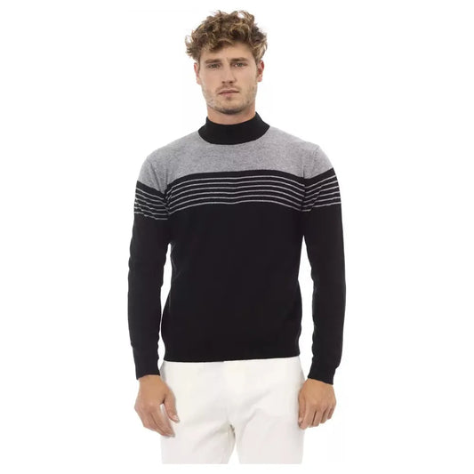 Alpha Studio Elegant Black Mock Neck Sweater black-viscose-sweater-5 product-23419-1240801358-1-7de73a35-2ef.webp