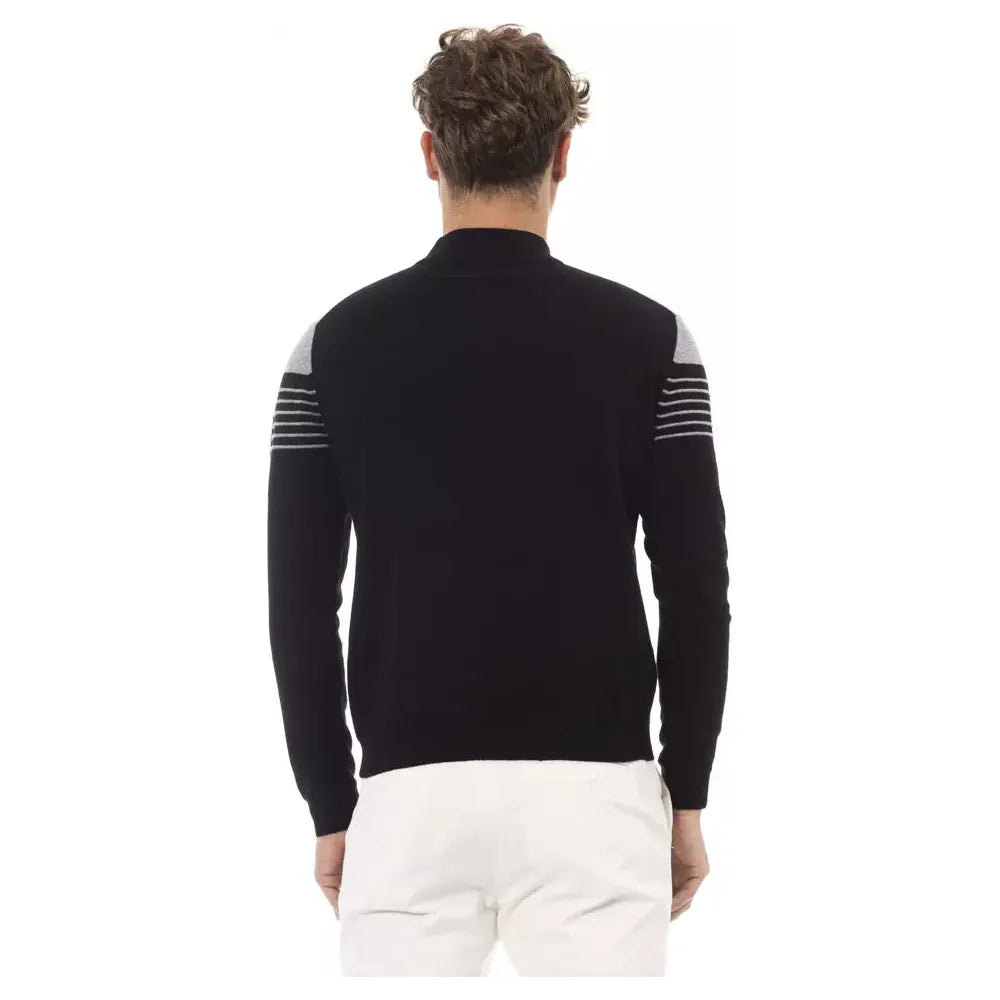 Alpha Studio Elegant Black Mock Neck Sweater black-viscose-sweater-5