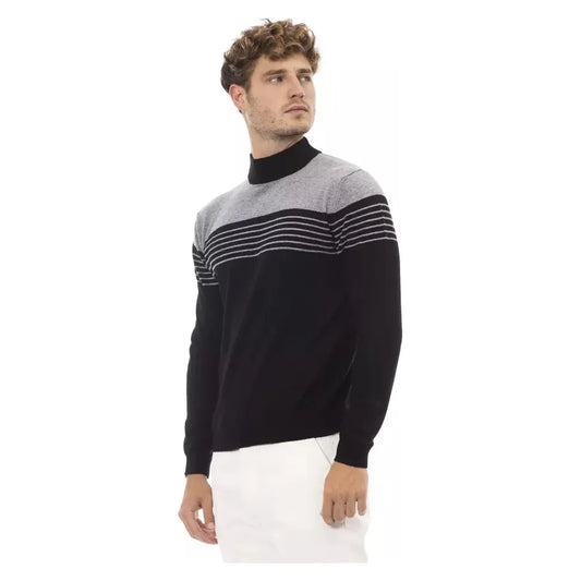 Alpha Studio Elegant Black Mock Neck Sweater black-viscose-sweater-5
