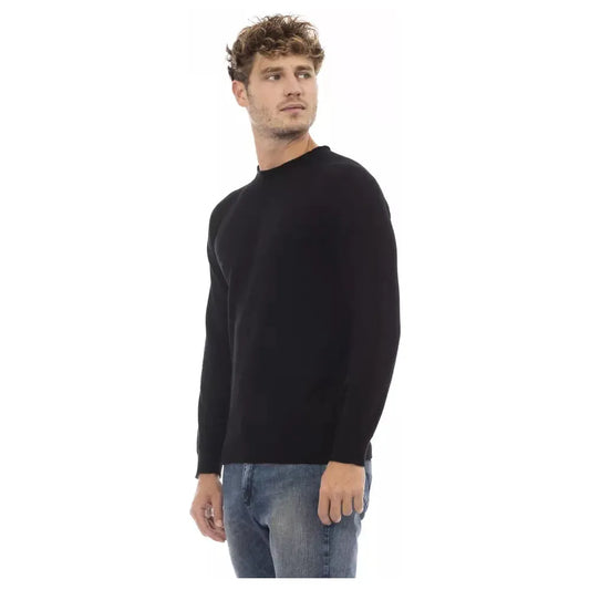 Alpha Studio Sleek Crewneck Sweater in Luxe Fabric Blend black-viscose-sweater-4