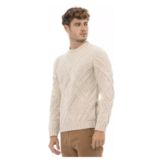 Alpha Studio Sophisticated Crewneck Sweater in Beige Tone beige-merino-wool-sweater-3