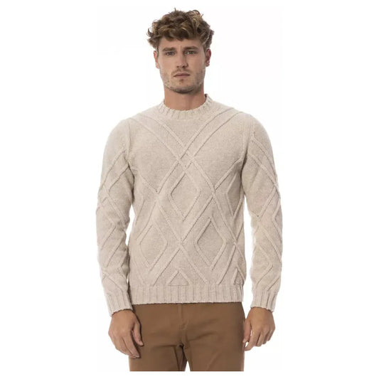 Alpha Studio Sophisticated Crewneck Sweater in Beige Tone beige-merino-wool-sweater-3 product-23424-1975179977-2-dc0a70bd-553.webp