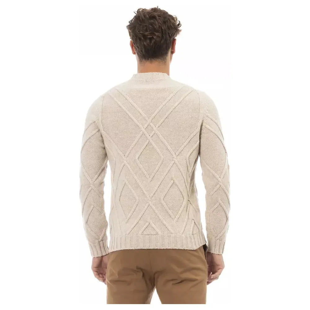 Alpha Studio Sophisticated Crewneck Sweater in Beige Tone beige-merino-wool-sweater-3