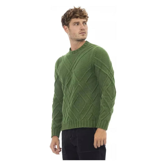Alpha Studio Elegant Green Crewneck Alpaca Blend Sweater green-merino-wool-sweater-1