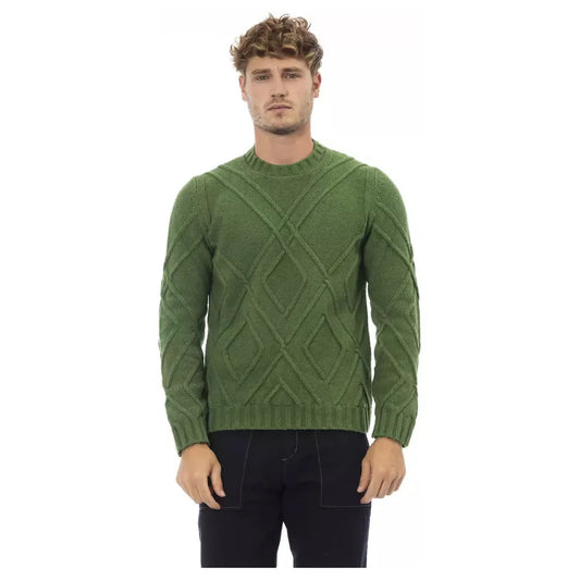 Alpha Studio Elegant Green Crewneck Alpaca Blend Sweater green-merino-wool-sweater-1 product-23425-1991856625-23511998-c2f.webp