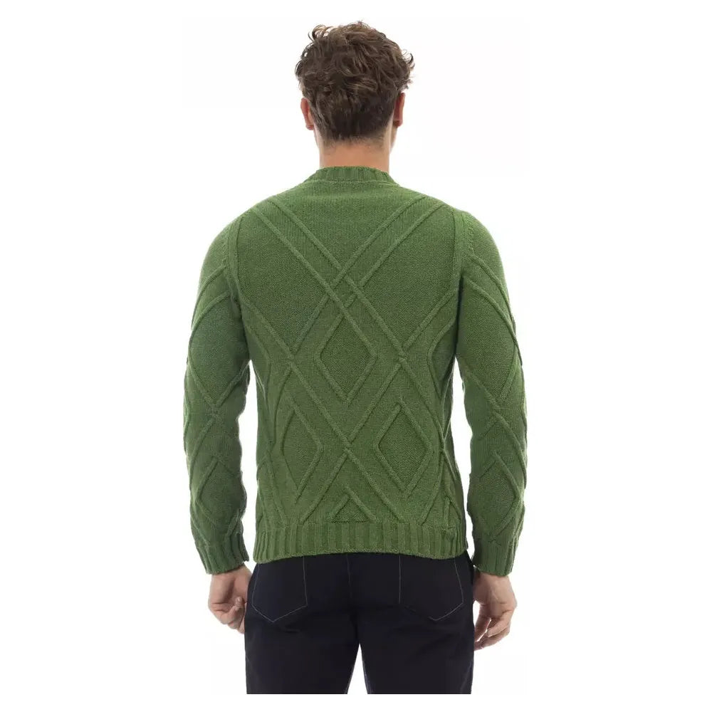 Alpha Studio Elegant Green Crewneck Alpaca Blend Sweater green-merino-wool-sweater-1