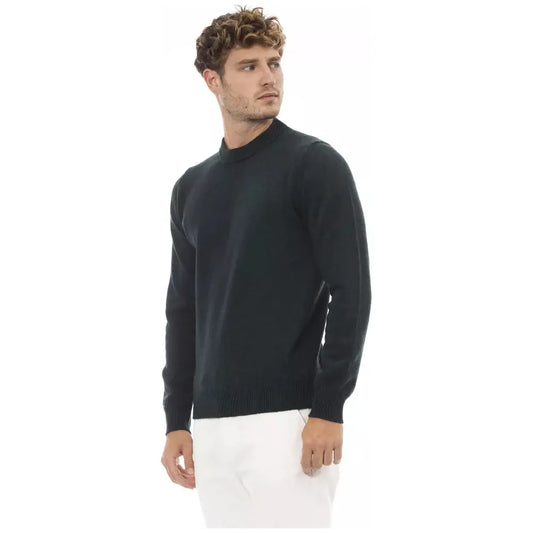 Alpha Studio Elegant Green Crewneck Wool Sweater green-wool-sweater-6