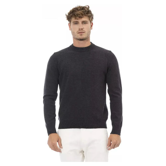 Alpha Studio Elegant Crewneck Wool Sweater in Timeless Black black-wool-sweater-2