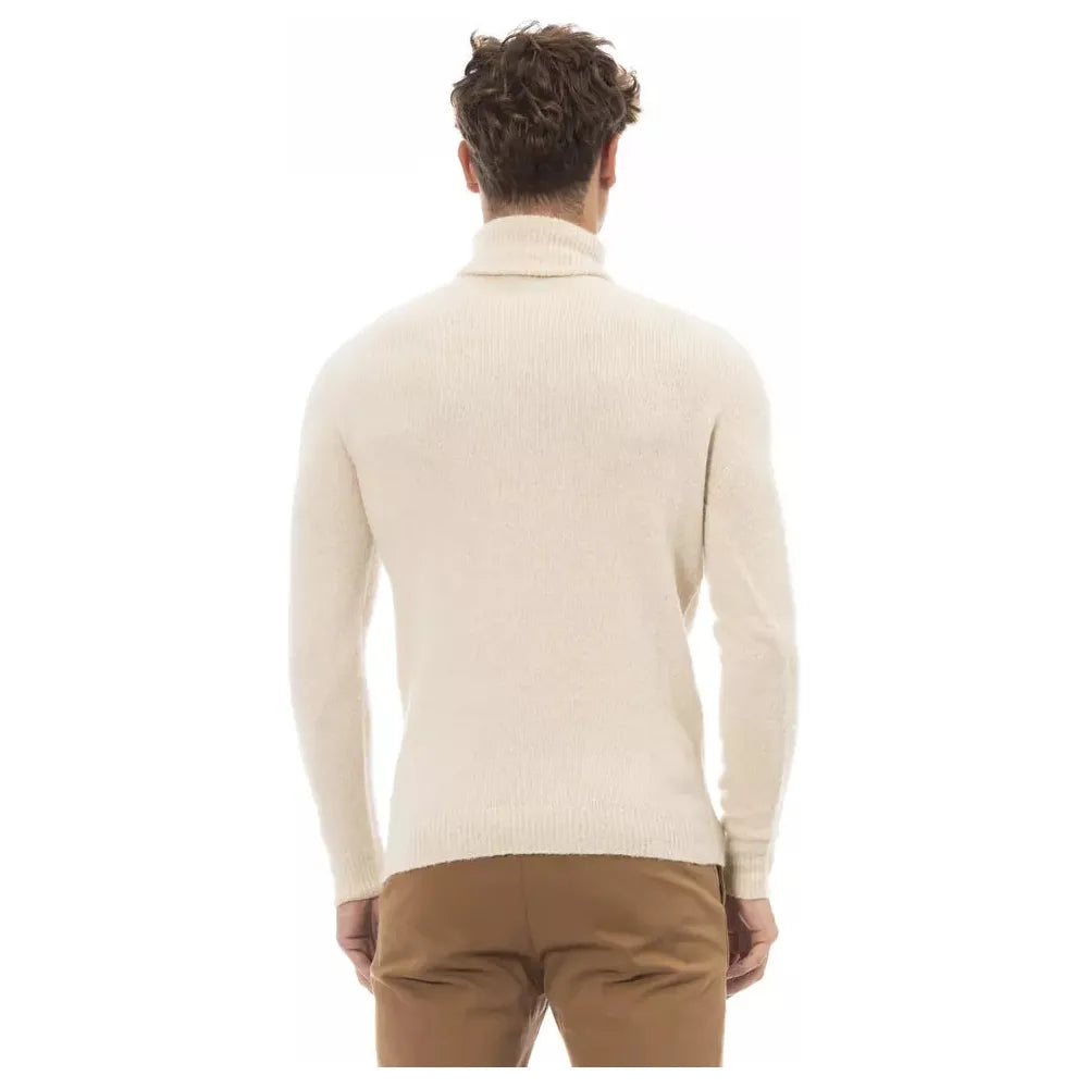 Alpha Studio Beige Turtleneck Sweater with Fine Rib Detail beige-alpaca-leather-sweater-4
