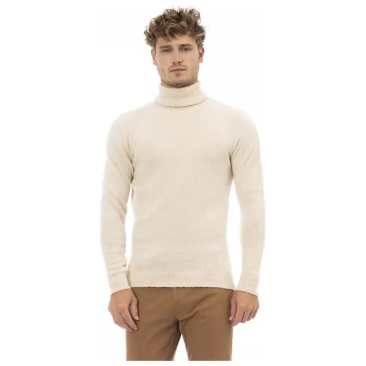 Alpha Studio Beige Turtleneck Sweater with Fine Rib Detail beige-alpaca-leather-sweater-4