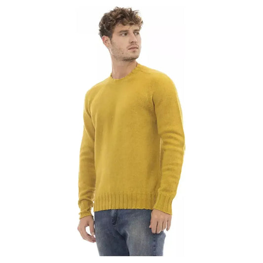 Alpha Studio Radiant Yellow Crewneck Woolen Sweater yellow-wool-sweater-1