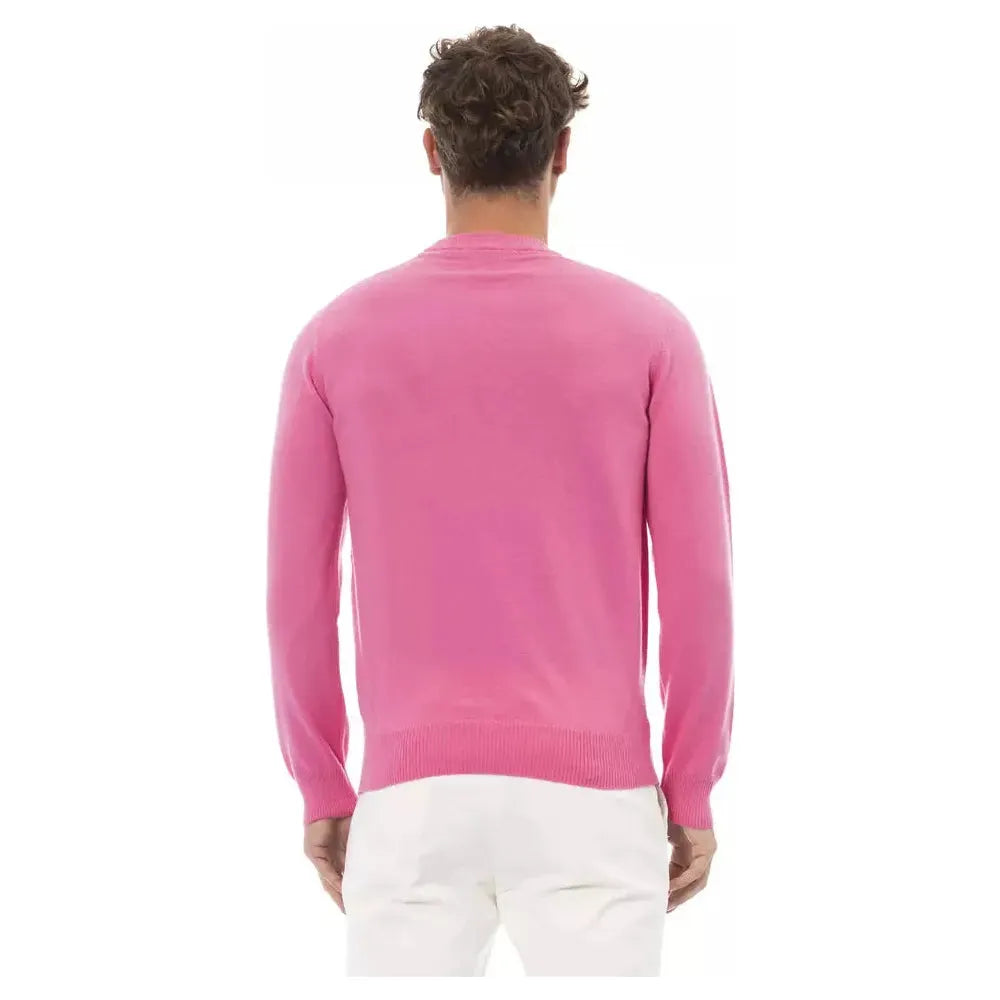 Alpha Studio Chic Pink Crewneck Sweater with Fine Rib Detailing pink-lw-sweater