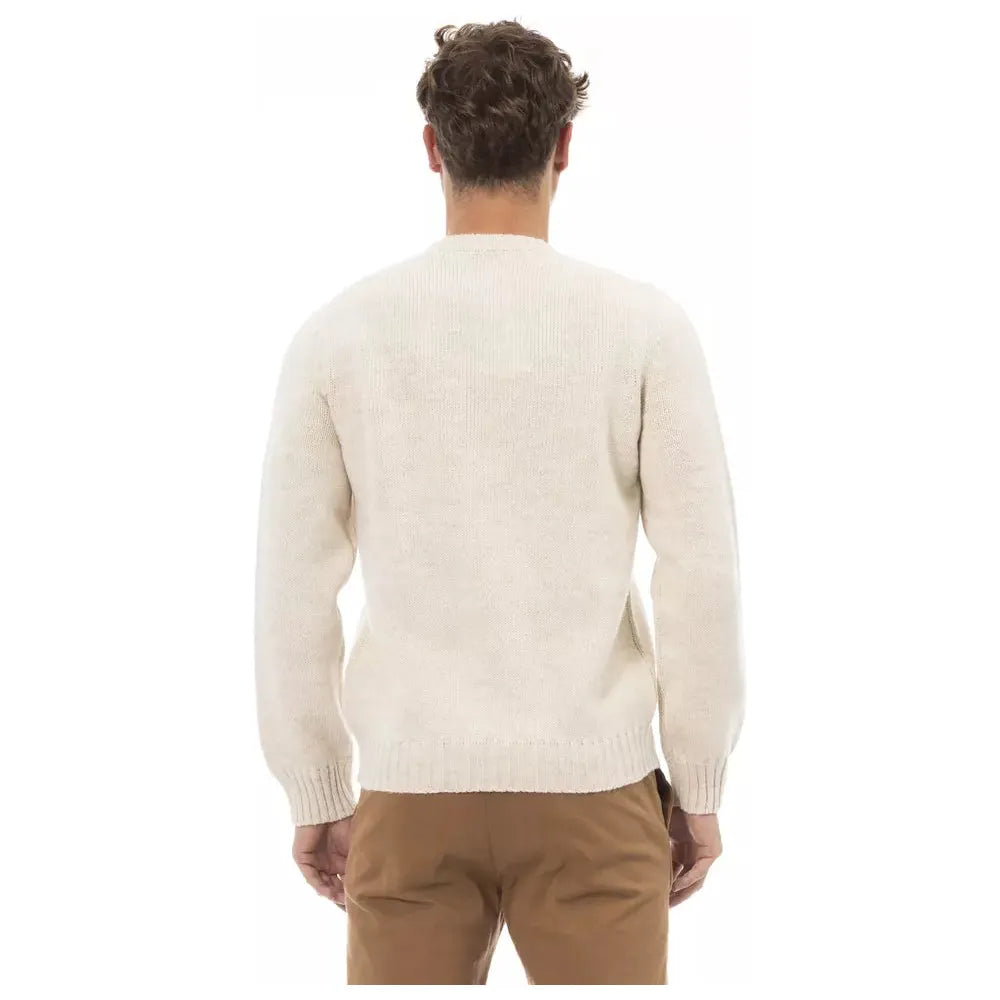 Alpha Studio Elegant Crewneck Alpaca Blend Sweater beige-alpaca-leather-sweater-3