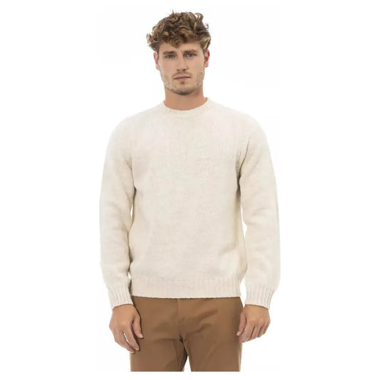 Alpha Studio Elegant Crewneck Alpaca Blend Sweater beige-alpaca-leather-sweater-3