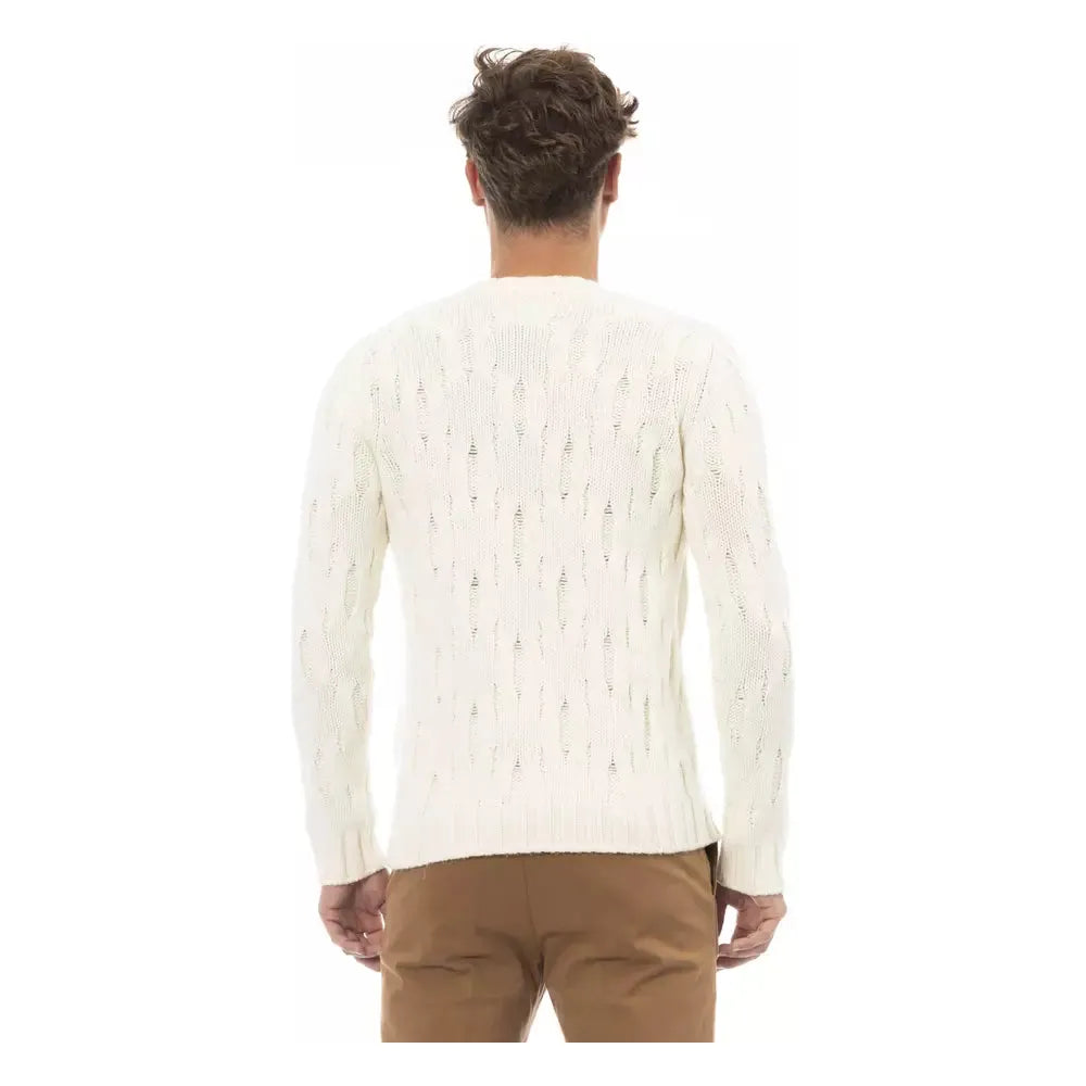 Alpha Studio Elegant Beige Crewneck Wool-Cashmere Sweater beige-wool-sweater-2