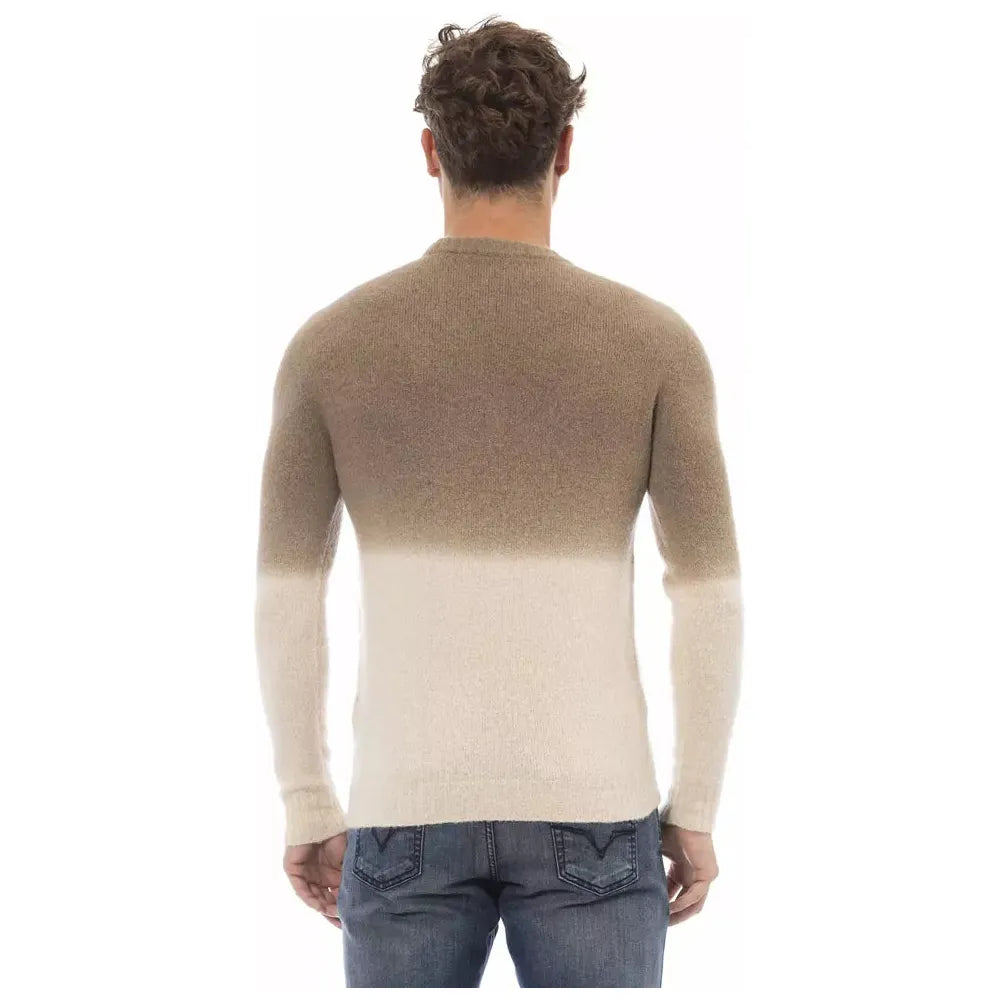 Alpha Studio Beige Crewneck Sweater with Ribbed Details beige-alpaca-leather-sweater-2
