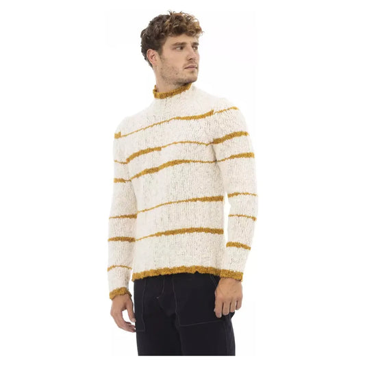 Alpha Studio Beige Mock Neck Cozy Knit Sweater beige-alpaca-leather-sweater-1