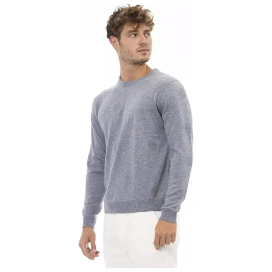 Alpha Studio Elegant Light Blue Crewneck Sweater light-blue-viscose-sweater-10