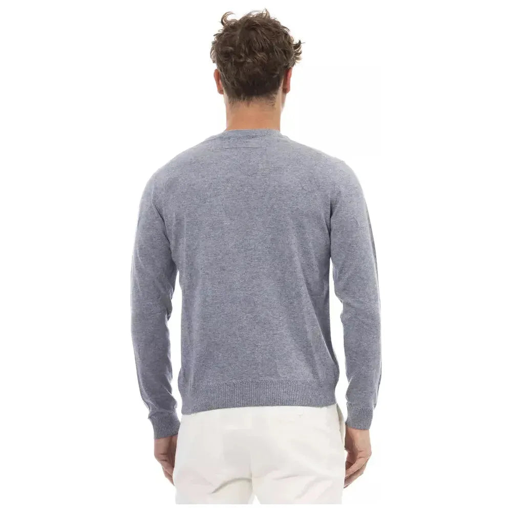 Alpha Studio Elegant Light Blue Crewneck Sweater light-blue-viscose-sweater-10