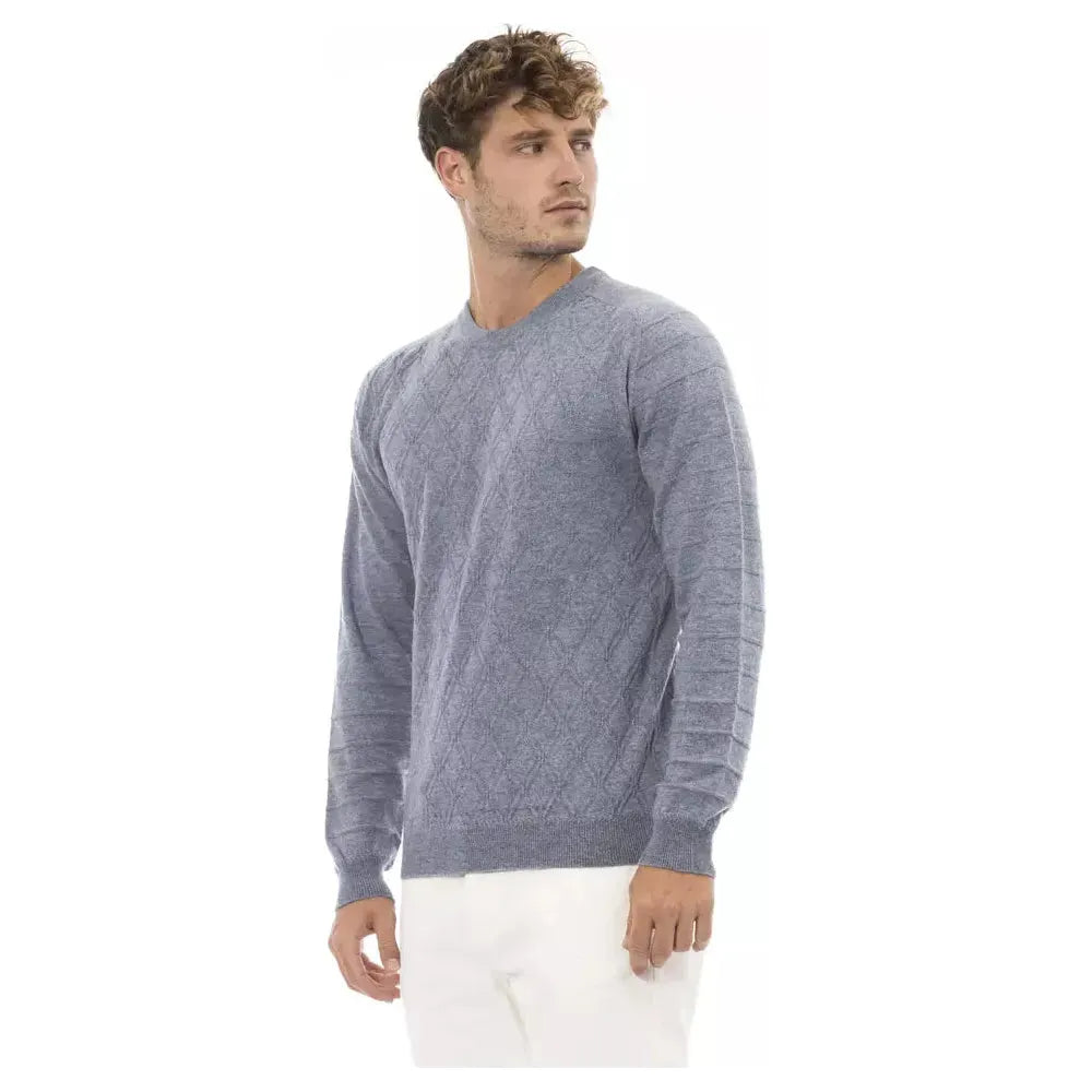 Alpha Studio Elegant Light Blue Crewneck Sweater light-blue-viscose-sweater-9