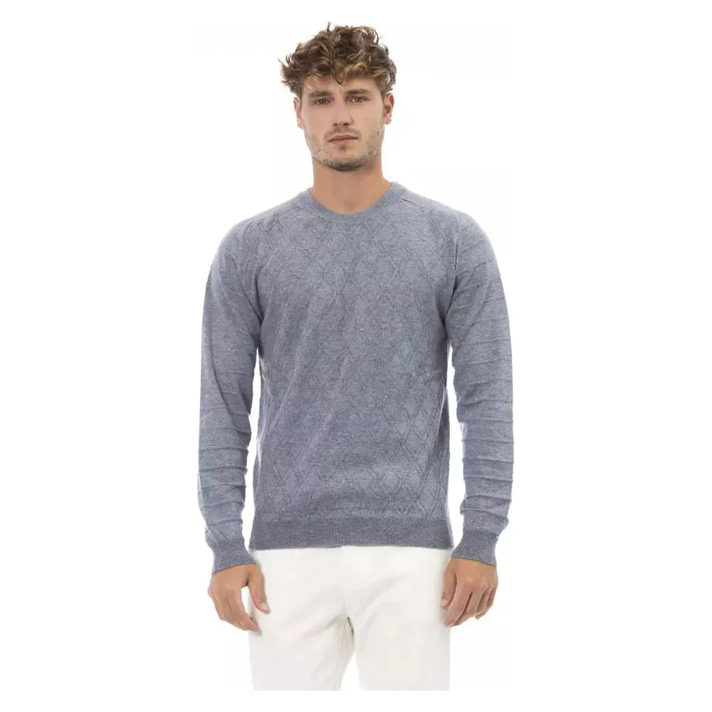 Alpha Studio Elegant Light Blue Crewneck Sweater light-blue-viscose-sweater-9