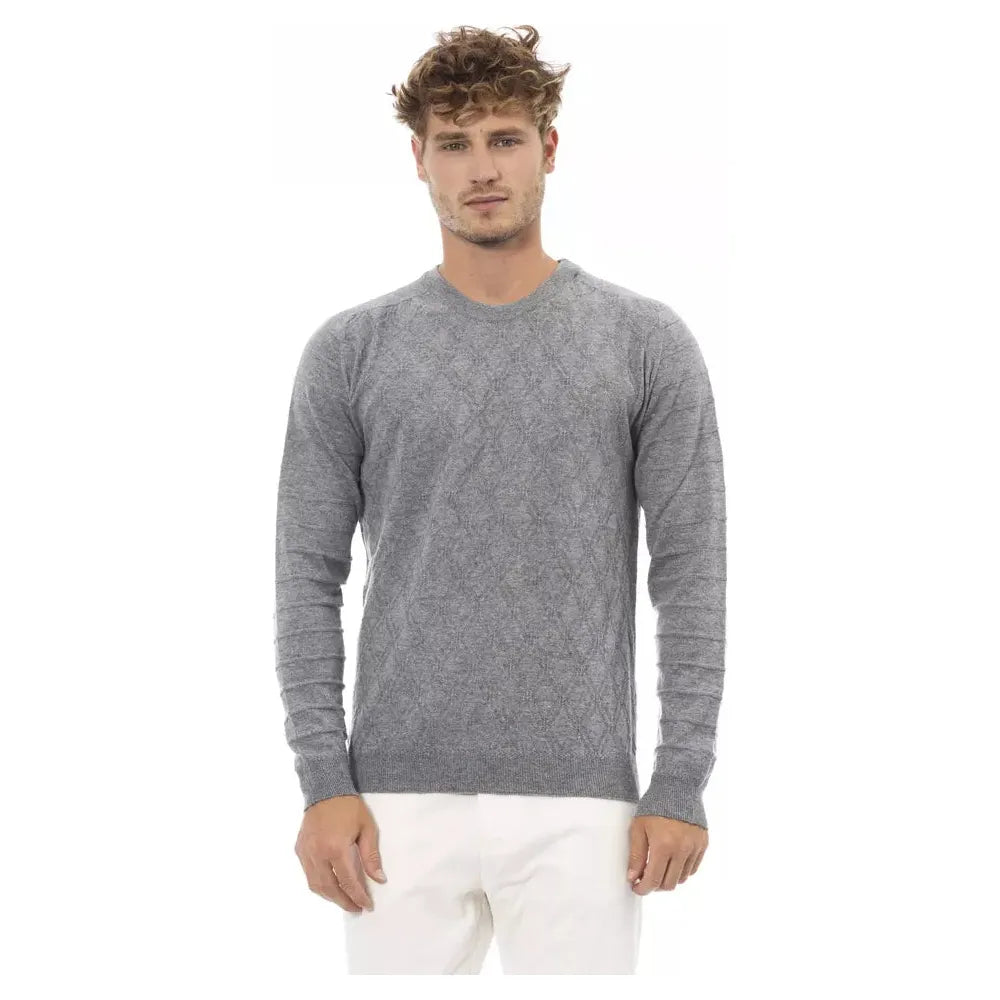 Alpha Studio Elegant Gray Crewneck Sweater in Luxe Blend gray-viscose-sweater-6