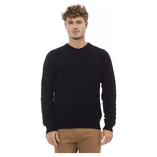 Alpha Studio Elegant Crewneck Sweater in Black black-viscose-sweater-14