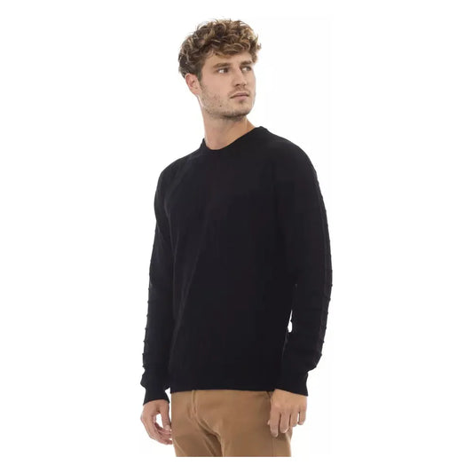 Alpha Studio Elegant Crewneck Sweater in Black black-viscose-sweater-14