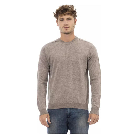 Alpha Studio Beige Crewneck Sweater in Luxe Wool-Cashmere Blend beige-viscose-sweater-3