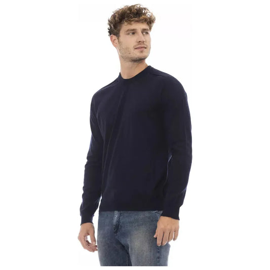 Alpha Studio Elegant Blue Crewneck Sweater for Men blue-viscose-sweater-11