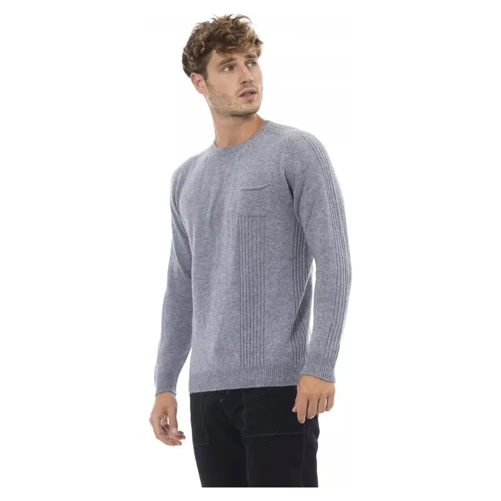 Alpha Studio Elegant Light Blue Crewneck Sweater light-blue-viscose-sweater-8