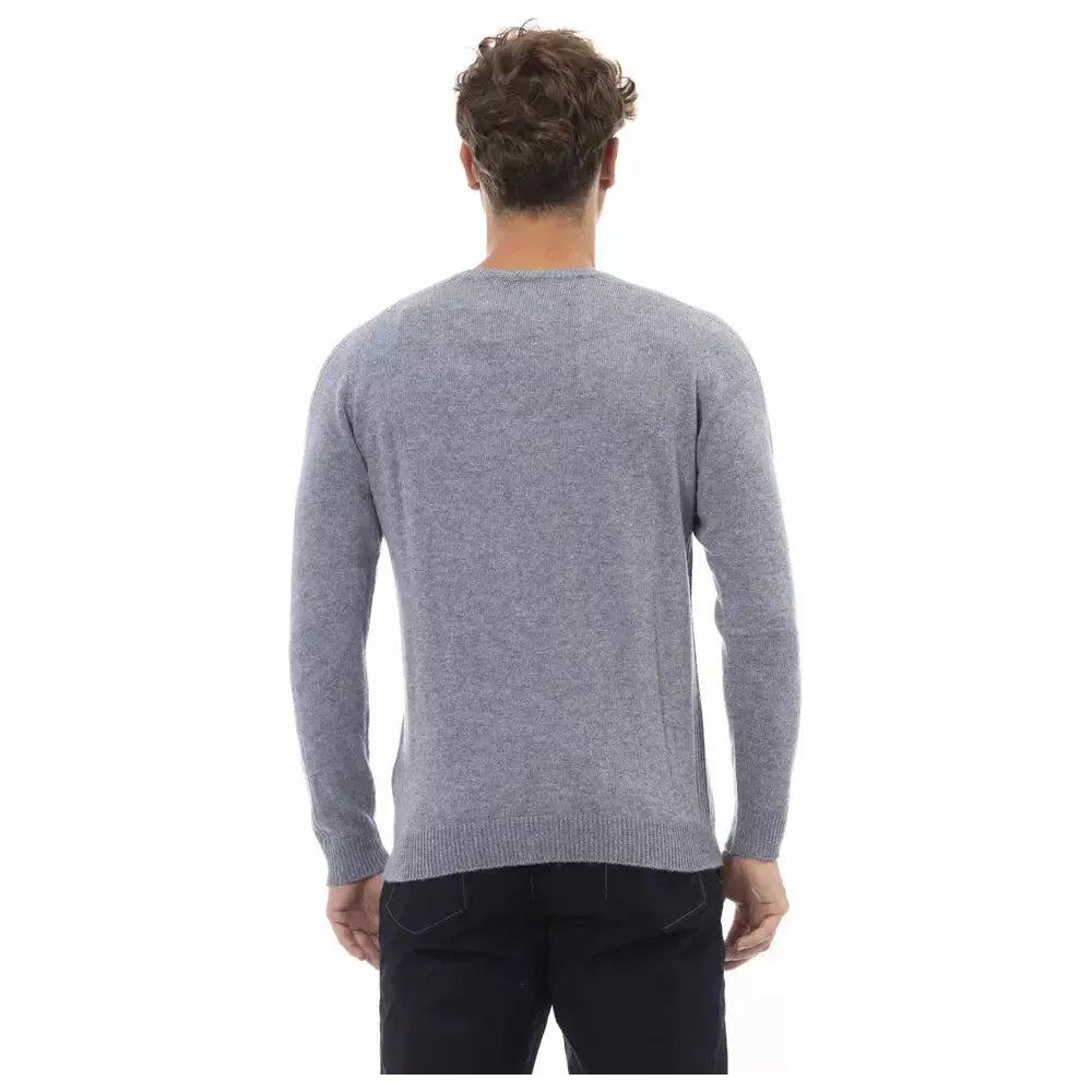Alpha Studio Elegant Light Blue Crewneck Sweater light-blue-viscose-sweater-8