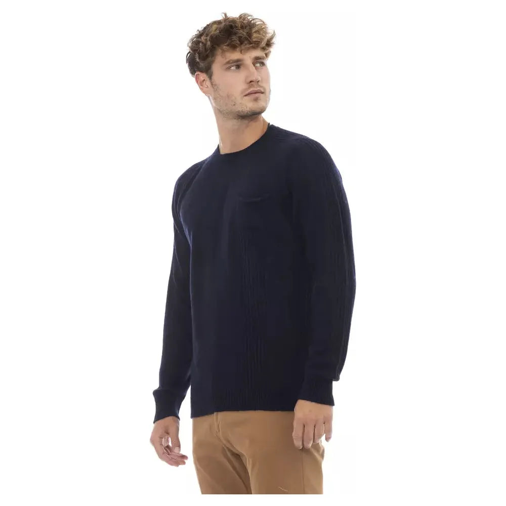 Alpha Studio Elegant Crewneck Pocket Sweater blue-viscose-sweater-10