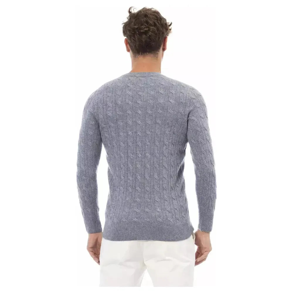 Alpha Studio Elegant Light Blue Crewneck Sweater light-blue-viscose-sweater-7