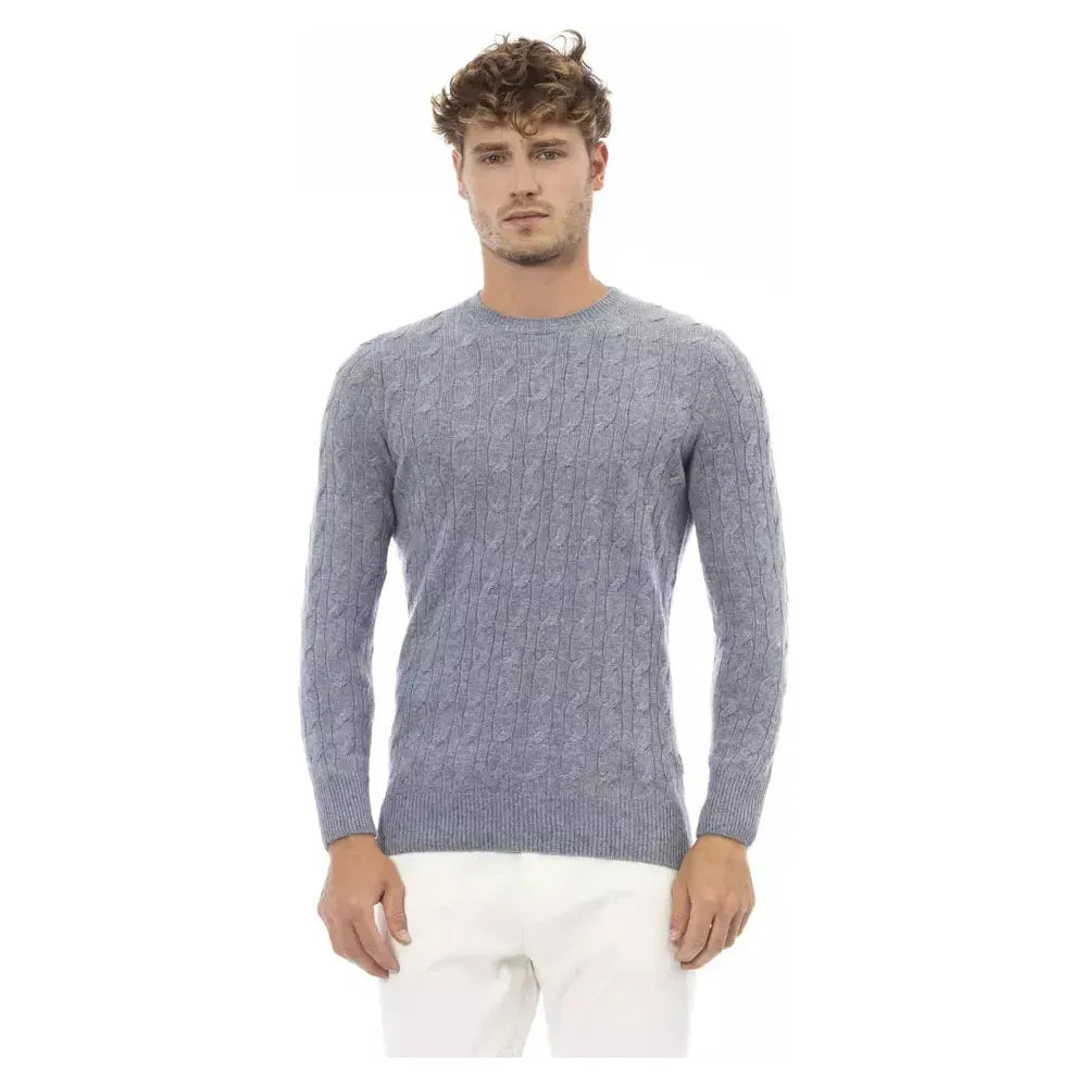 Alpha Studio Elegant Light Blue Crewneck Sweater light-blue-viscose-sweater-7