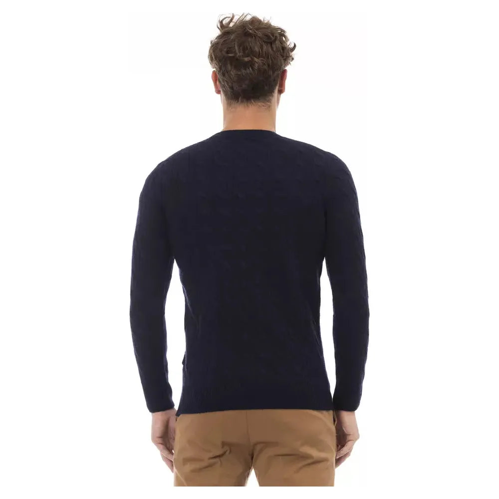 Alpha Studio Elegant Blue Crewneck Sweater blue-viscose-sweater-8