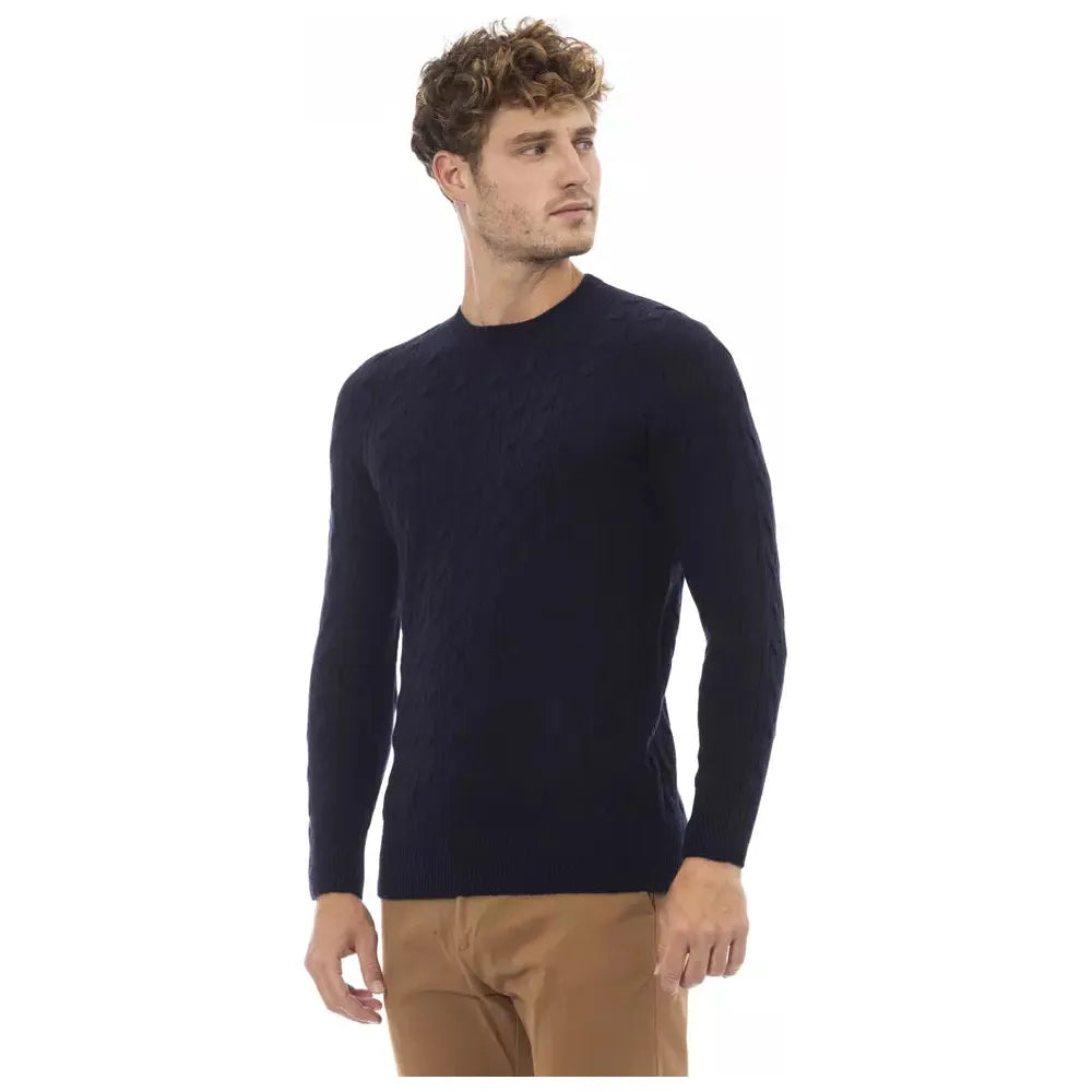 Alpha Studio Elegant Blue Crewneck Sweater blue-viscose-sweater-8
